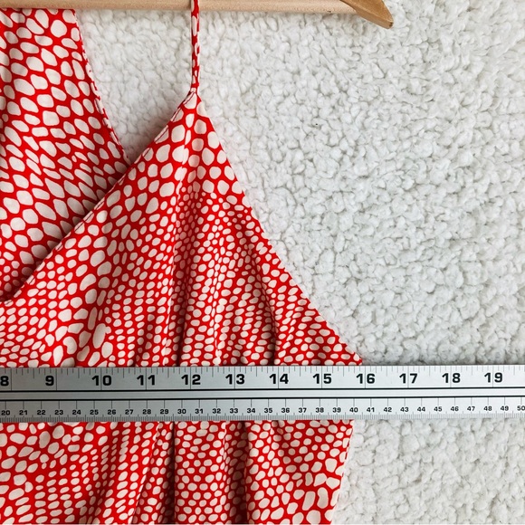 fab'rik Women's coral red print spaghetti strap tiered ruffle mini dress , Sz L - Picture 6 of 16